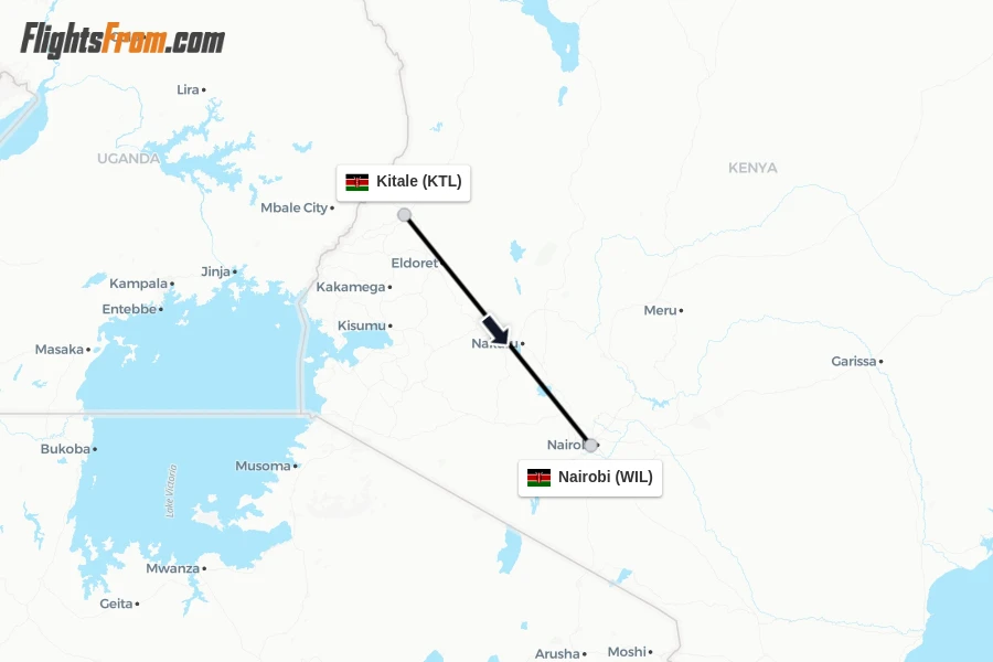 Flights from Kitale to Nairobi route map