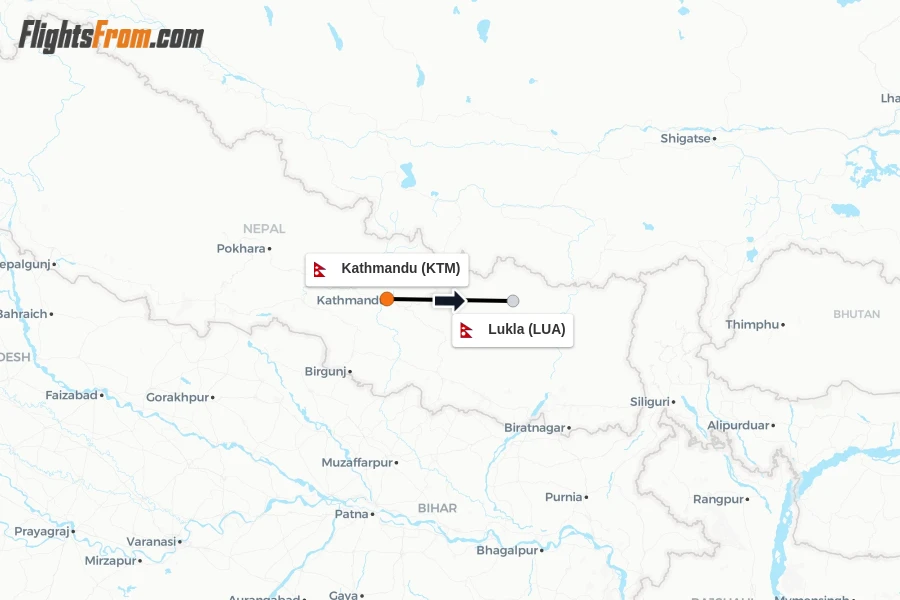 Flights from Kathmandu to Lukla route map
