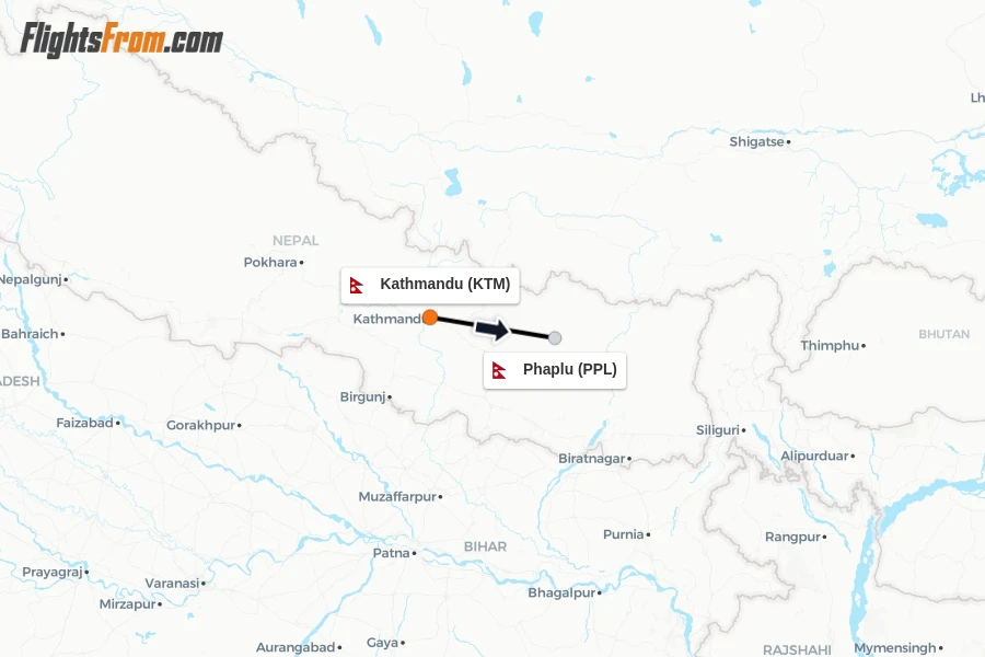 Flights from Kathmandu to Phaplu route map