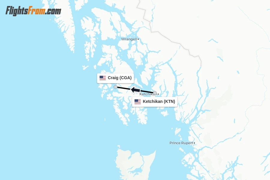 Flights from Ketchikan to Craig route map