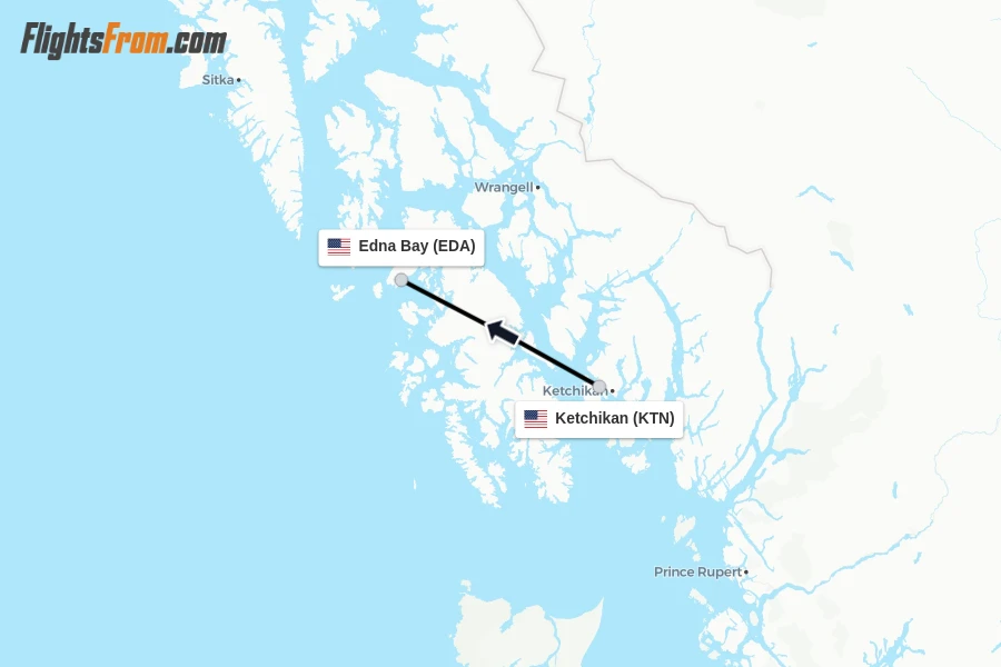 Flights from Ketchikan to Edna Bay route map