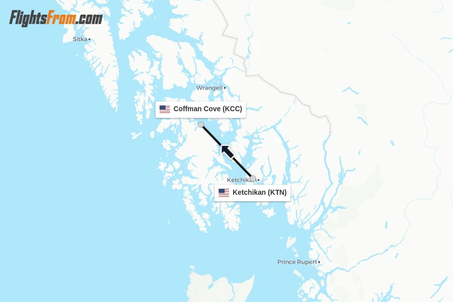 Flights from Ketchikan to Coffman Cove route map