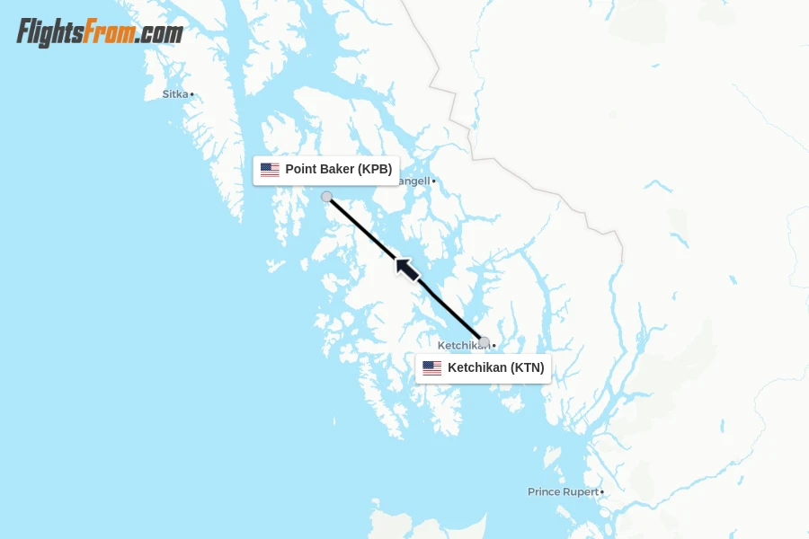 Flights from Ketchikan to Point Baker route map