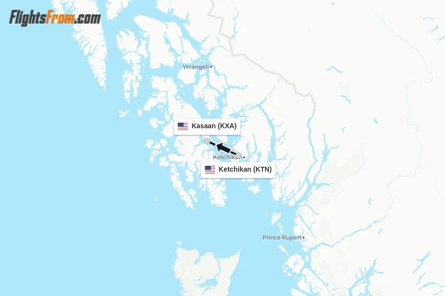 Flights from Ketchikan to Kasaan route map