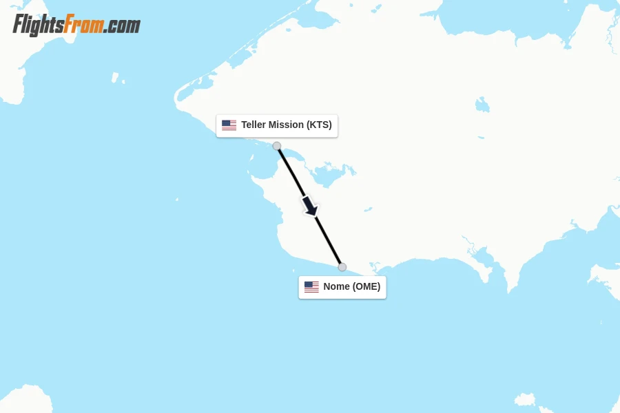 Flights from Teller Mission to Nome route map