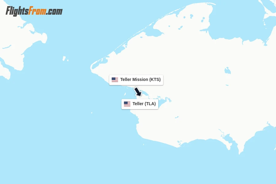 Flights from Teller Mission to Teller route map