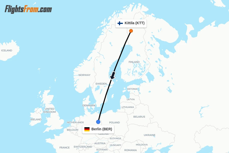 Flights from Kittila to Berlin route map