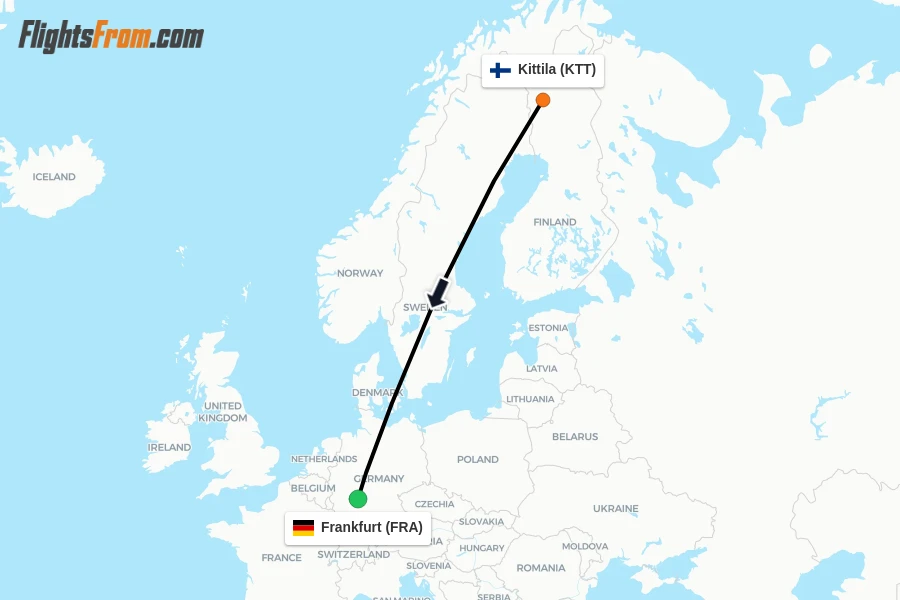 Flights from Kittila to Frankfurt route map