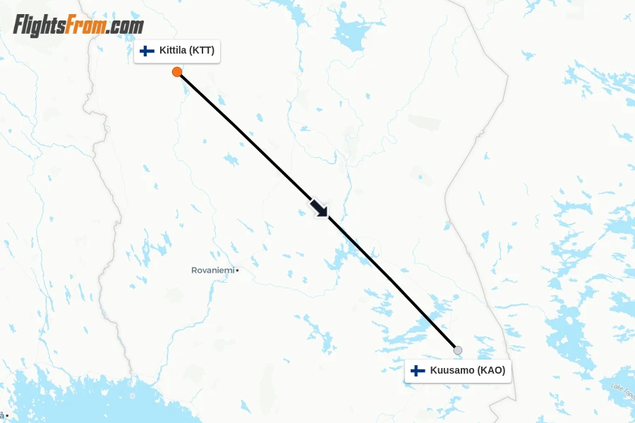 Flights from Kittila to Kuusamo route map