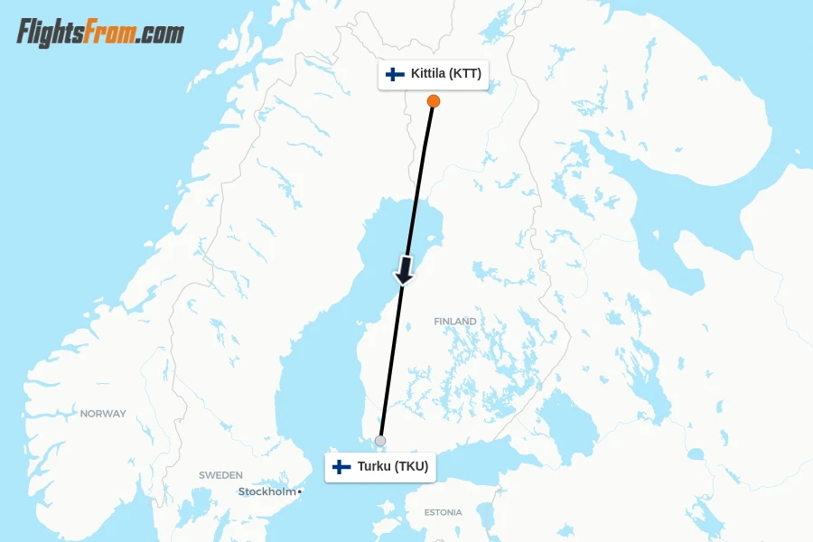 Flights from Kittila to Turku route map