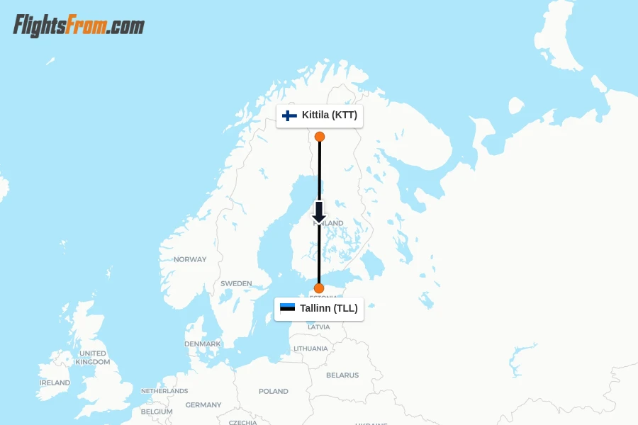 Flights from Kittila to Tallinn route map