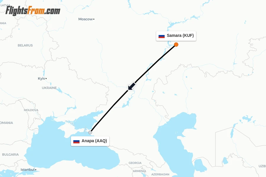 Flights from Samara to Anapa route map