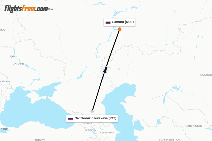 Flights from Samara to Ordzhonikidzevskaya route map