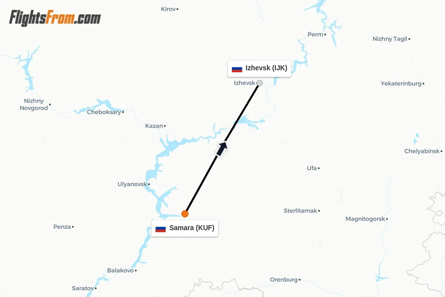 Flights from Samara to Izhevsk route map