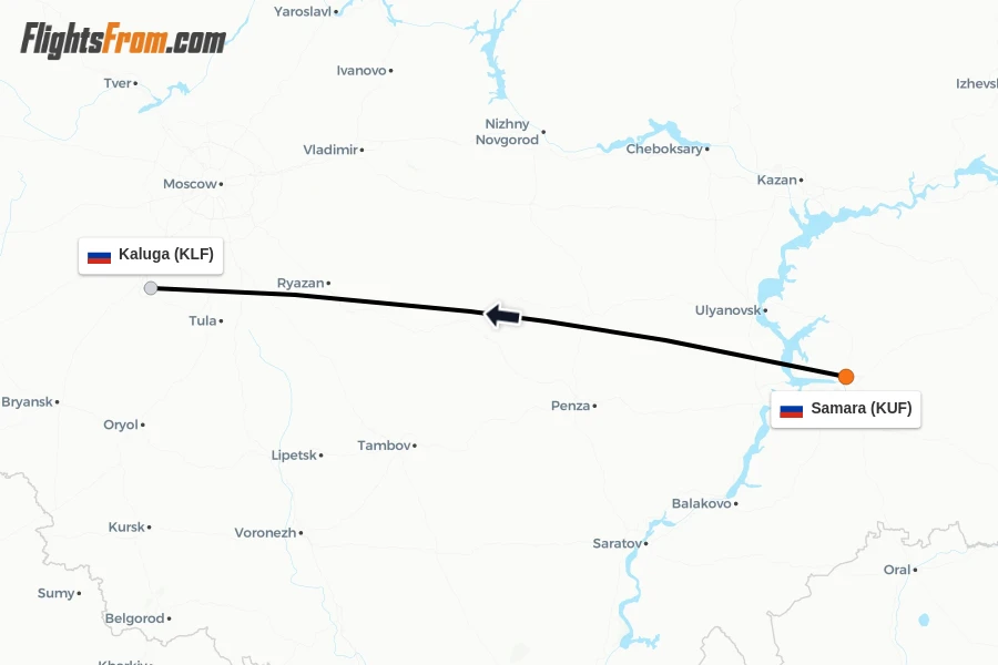 Flights from Samara to Kaluga route map