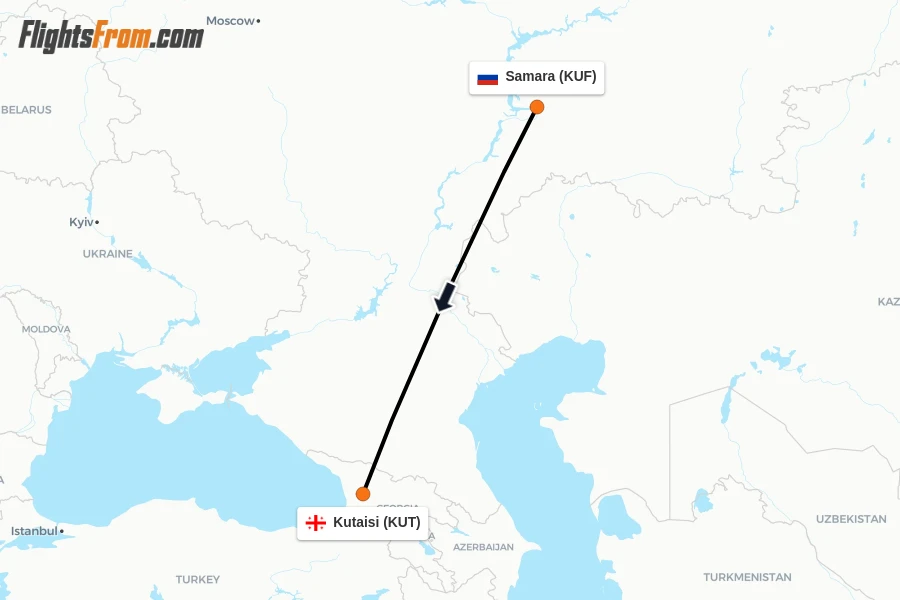 Flights from Samara to Kutaisi route map
