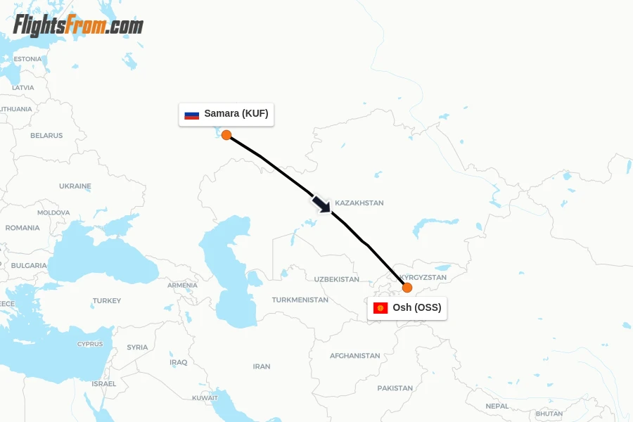 Flights from Samara to Osh route map