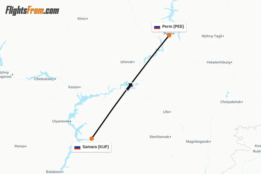 Flights from Samara to Perm route map