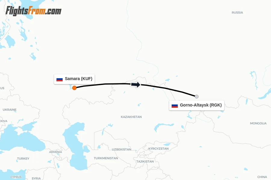 Flights from Samara to Gorno-Altaysk route map