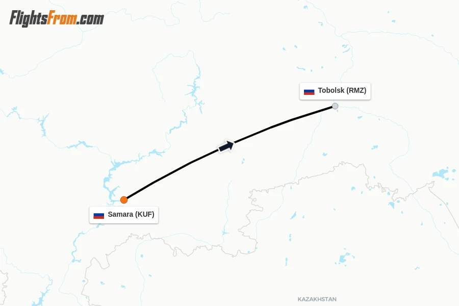 Flights from Samara to Tobolsk route map