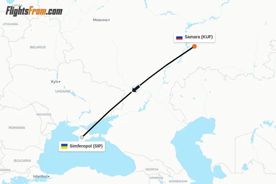 Flights from Samara to Simferopol route map