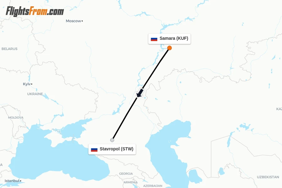 Flights from Samara to Stavropol route map