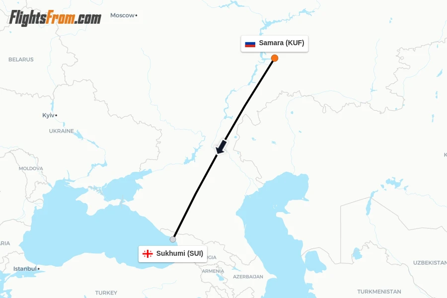 Flights from Samara to Sukhumi route map