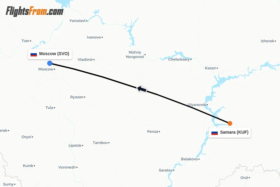 Flights from Samara to Moscow route map