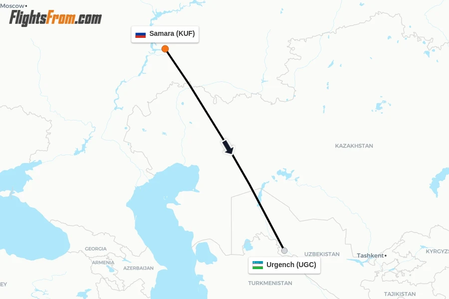 Flights from Samara to Urgench route map
