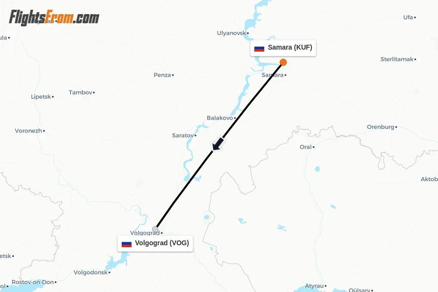 Flights from Samara to Volgograd route map