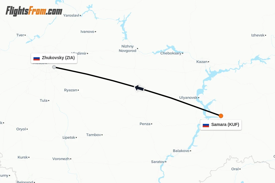 Flights from Samara to Zhukovsky route map