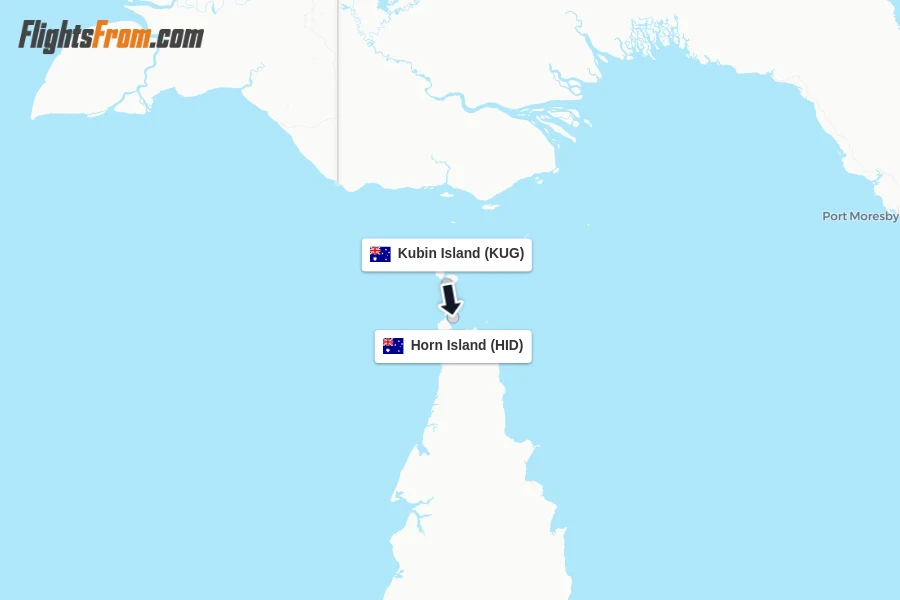 Flights from Kubin Island to Horn Island route map
