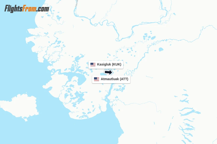 Flights from Kasigluk to Atmautluak route map