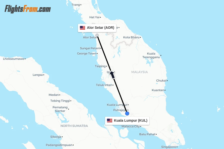 Flights from Kuala Lumpur to Alor Setar route map