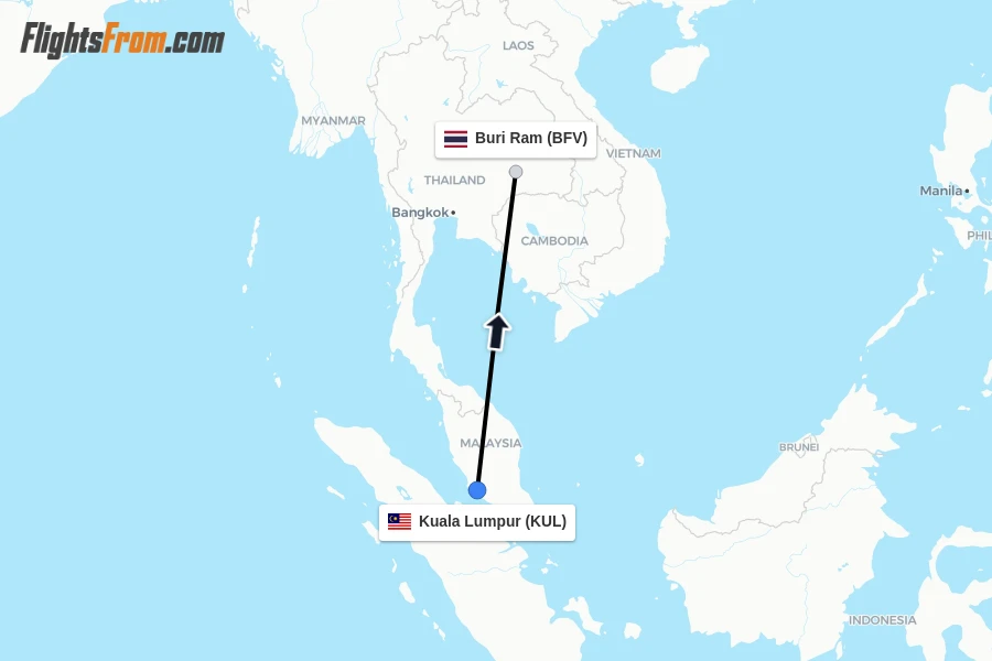 Flights from Kuala Lumpur to Buri Ram route map