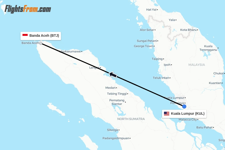 Flights from Kuala Lumpur to Banda Aceh route map