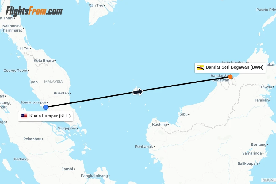 Flights from Kuala Lumpur to Bandar Seri Begawan route map