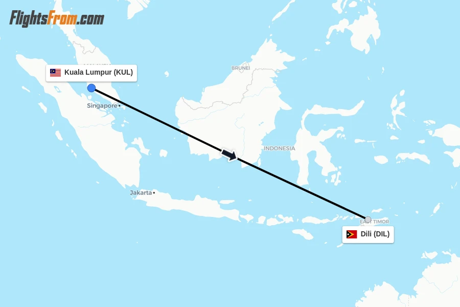 Flights from Kuala Lumpur to Dili route map