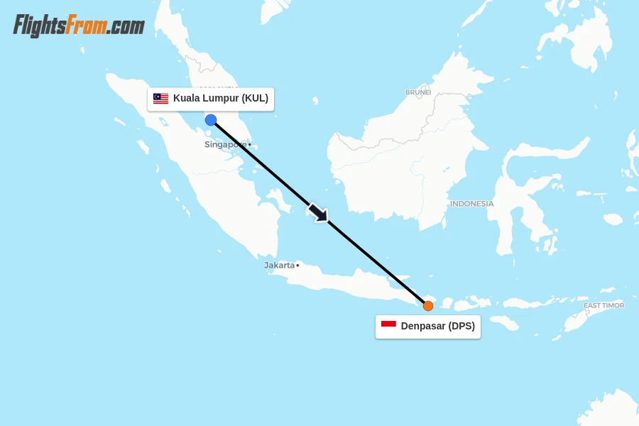 Flights from Kuala Lumpur to Denpasar route map