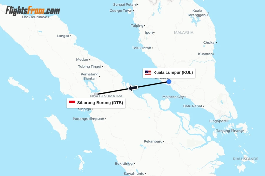 Flights from Kuala Lumpur to Siborong-Borong route map