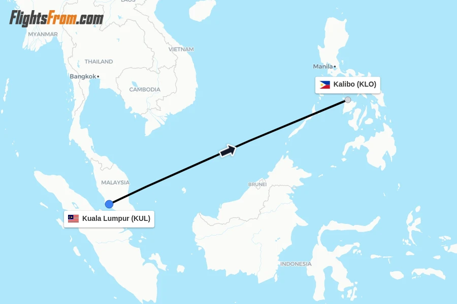 Flights from Kuala Lumpur to Kalibo route map
