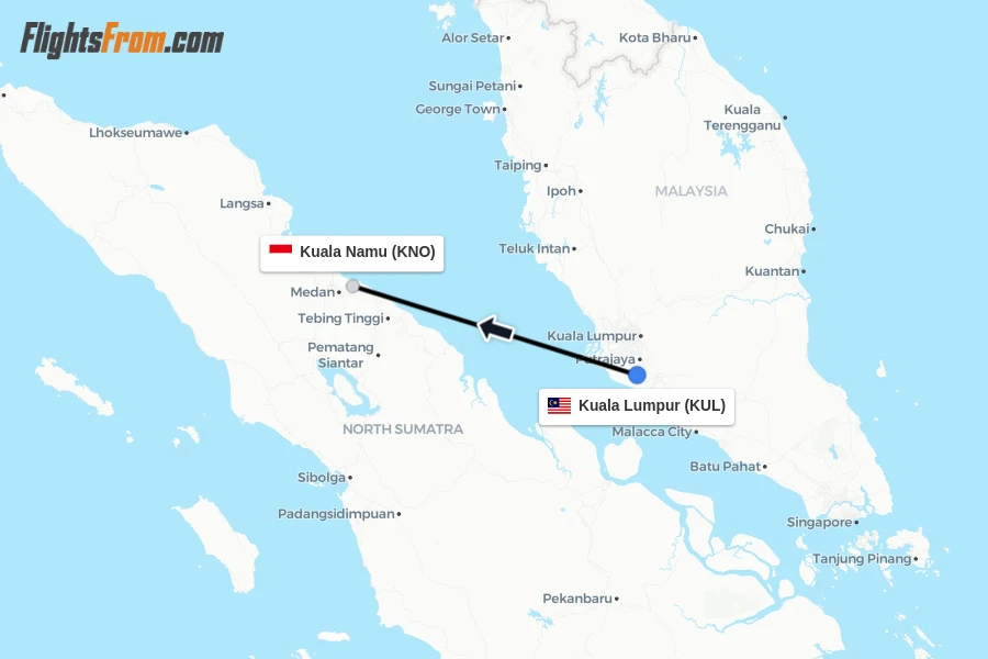 Flights from Kuala Lumpur to Kuala Namu route map