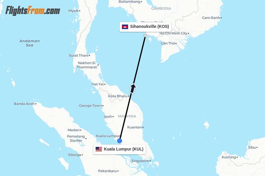 Flights from Kuala Lumpur to Sihanoukville route map
