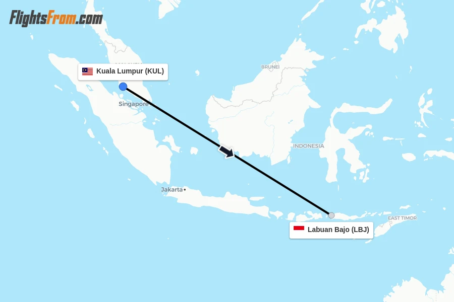 Flights from Kuala Lumpur to Labuan Bajo route map