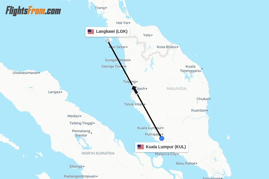 Flights from Kuala Lumpur to Langkawi route map