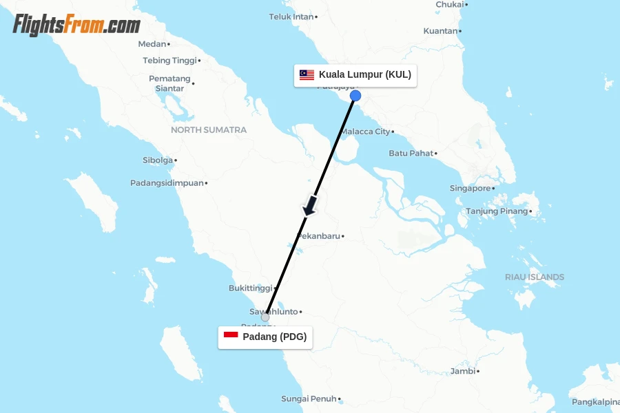 Flights from Kuala Lumpur to Padang route map