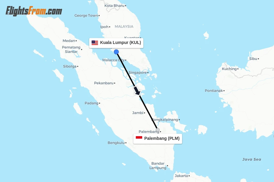 Flights from Kuala Lumpur to Palembang route map