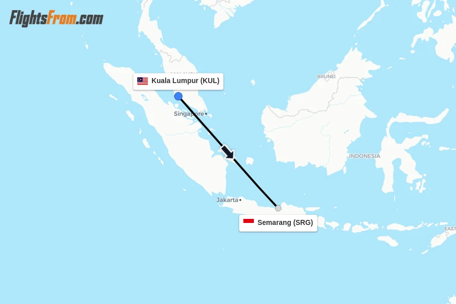 Flights from Kuala Lumpur to Semarang route map