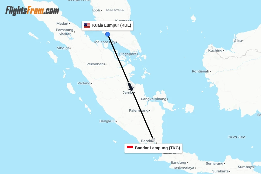 Flights from Kuala Lumpur to Bandar Lampung route map