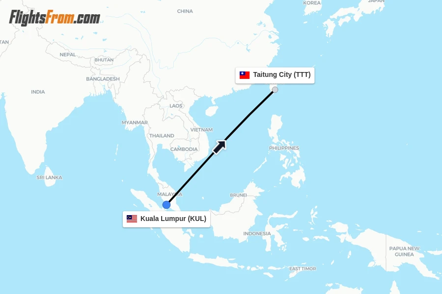 Flights from Kuala Lumpur to Taitung City route map